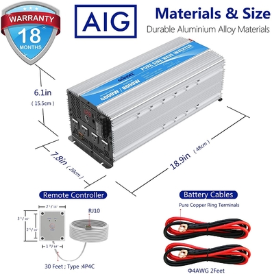 الثقيلة 12V 2.4A عاكس الطاقة الشمسية الهجين LED 4000W محض موجة جيبية عاكس الطاقة