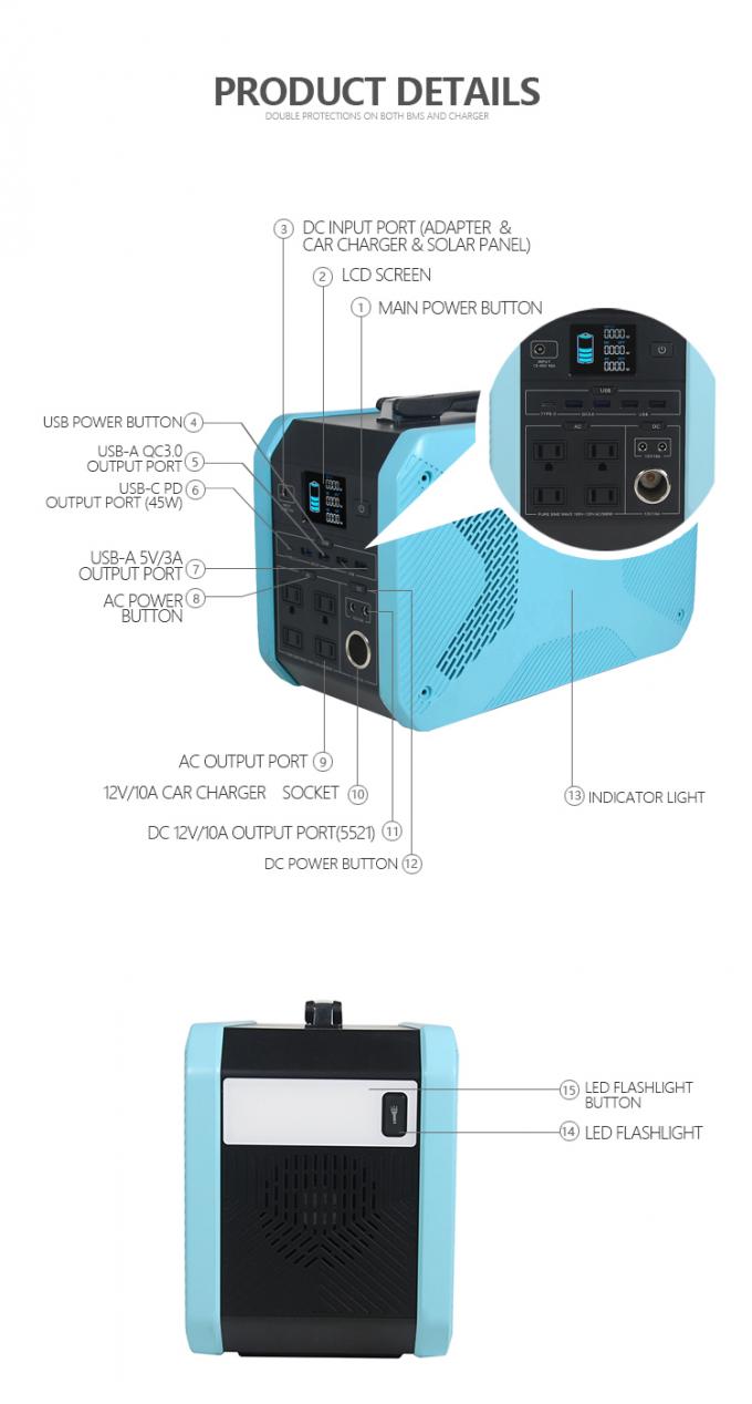 500W 10A الشمسية المحمولة نظام امدادات الطاقة للتخييم 720Wh 0